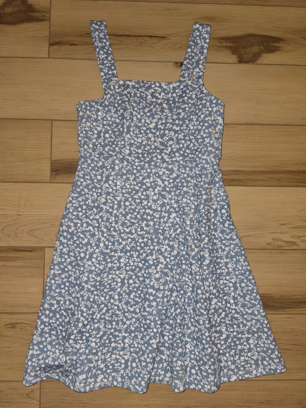 Girls' Light Blue Floral Square-Neck Sundress